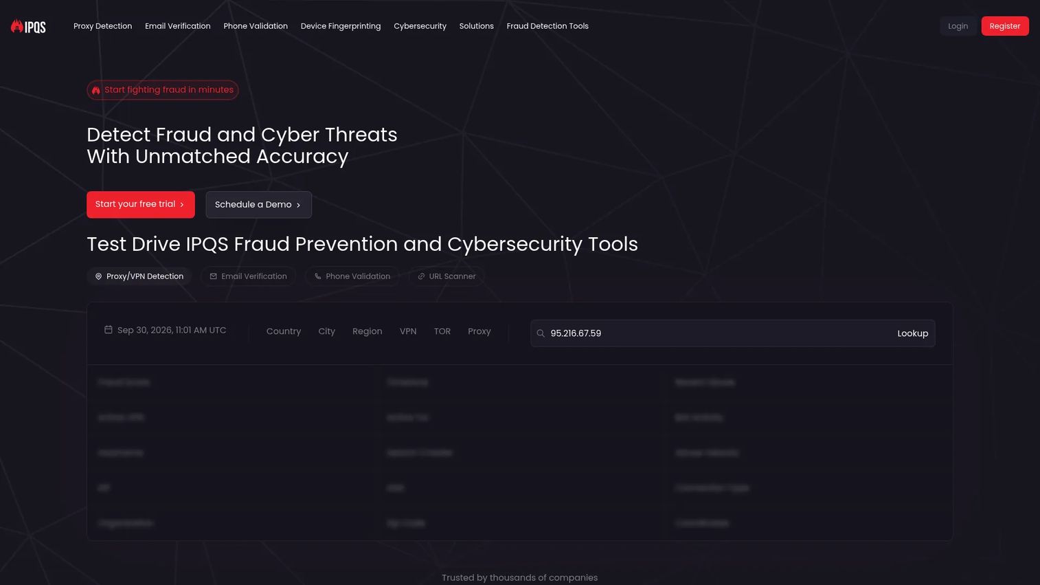 IPQS fraud intelligence and IP reputation dashboard