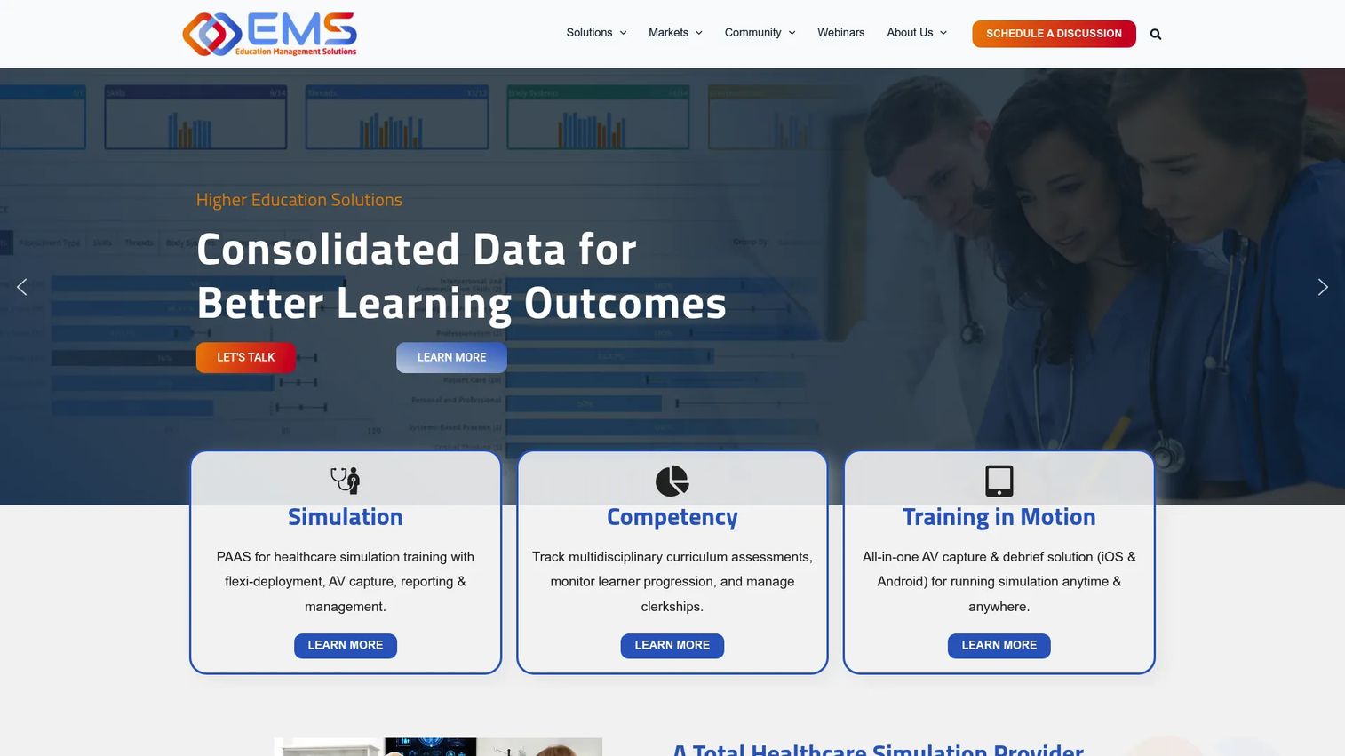 EMS SIMULATIONiQ healthcare simulation management dashboard