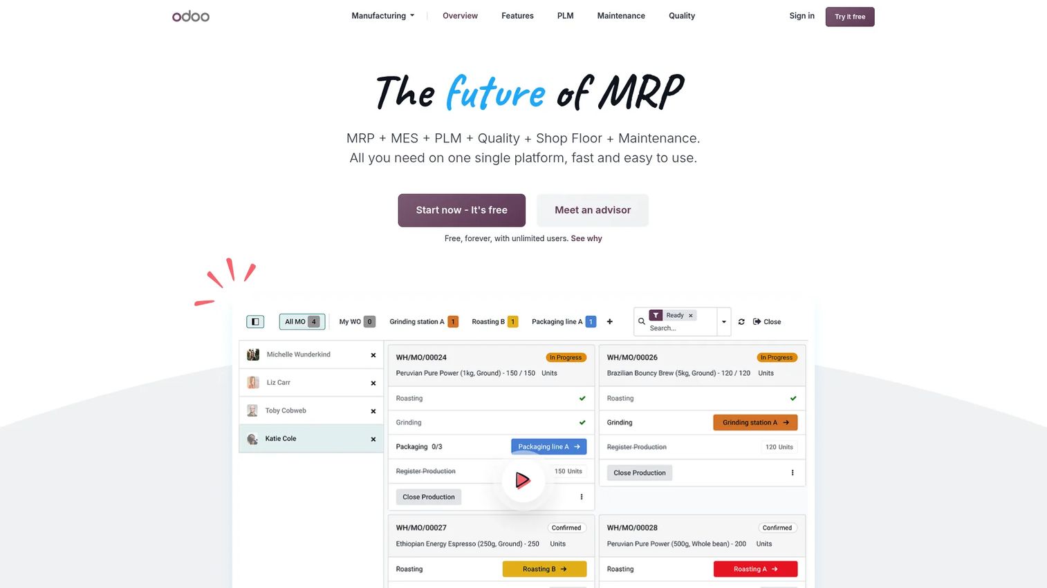 Odoo Manufacturing work order and production scheduling dashboard