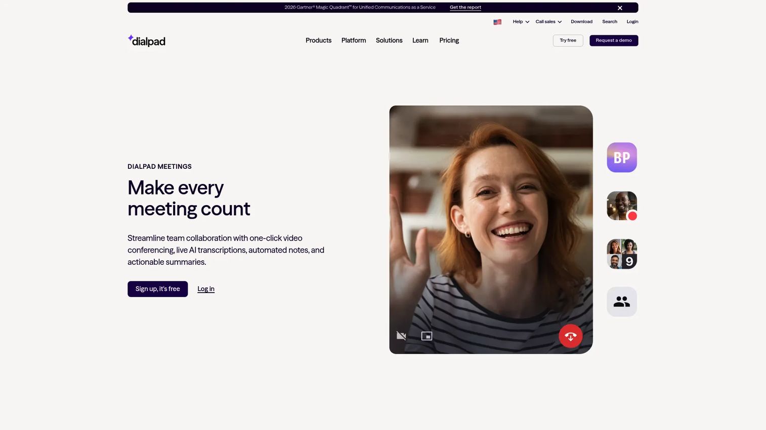 Dialpad AI Meetings homepage screenshot