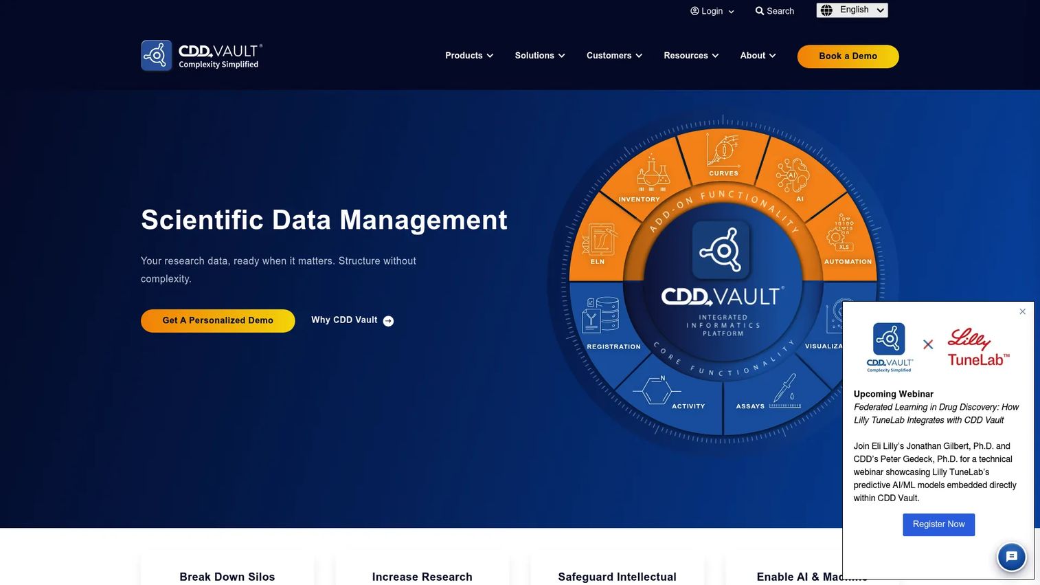 CDD Vault interface for drug discovery compound and assay data management