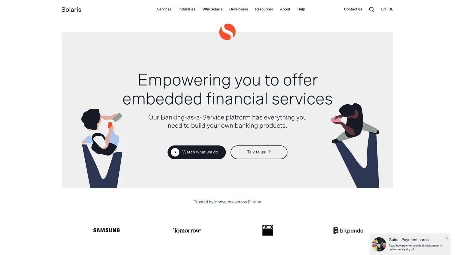 Solaris embedded finance and payment card issuance infrastructure