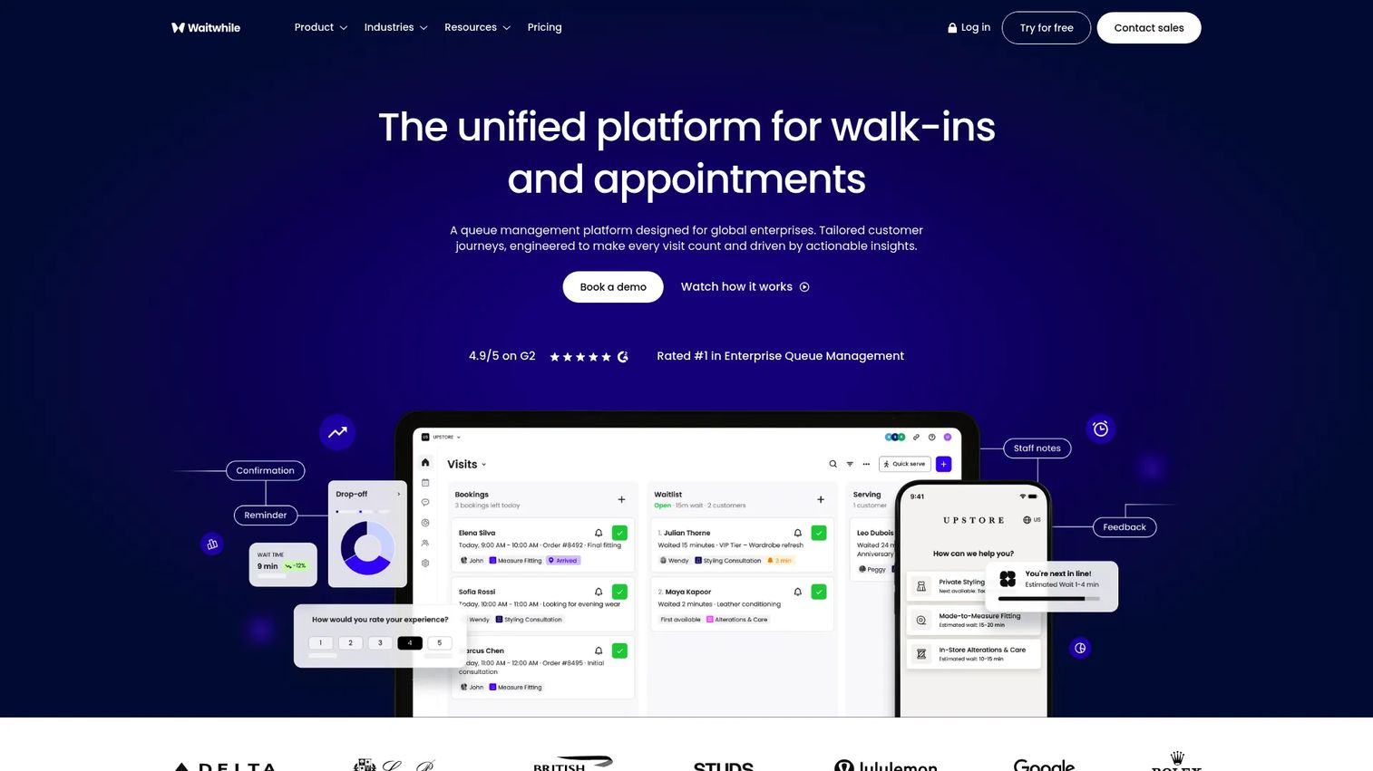 Waitwhile virtual waitlist dashboard for appointments and walk-ins