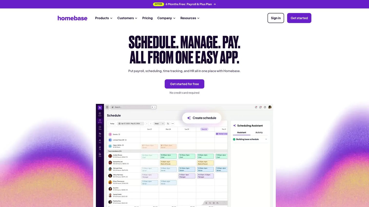 Homebase restaurant scheduling software homepage
