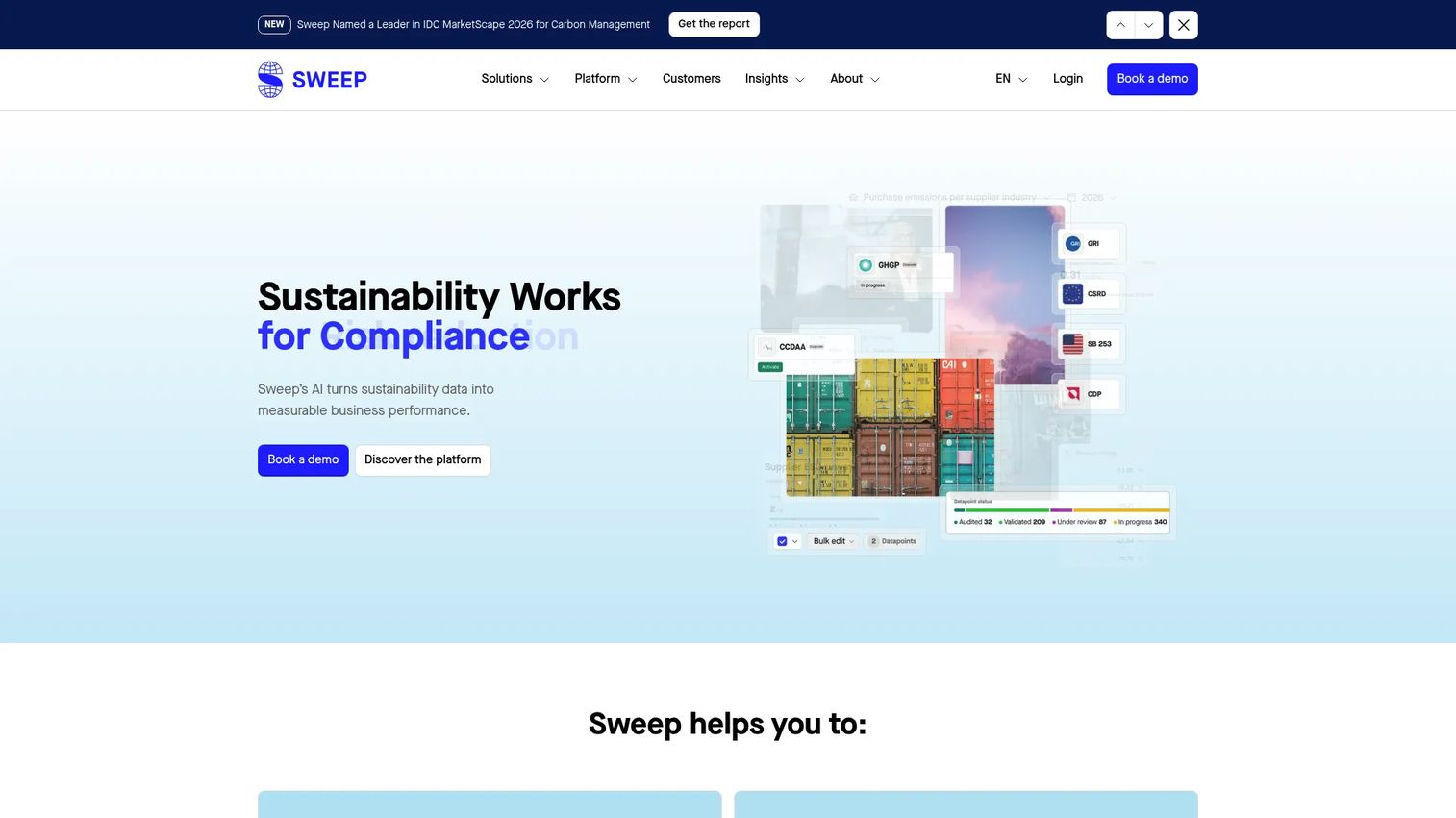 Sweep homepage screenshot