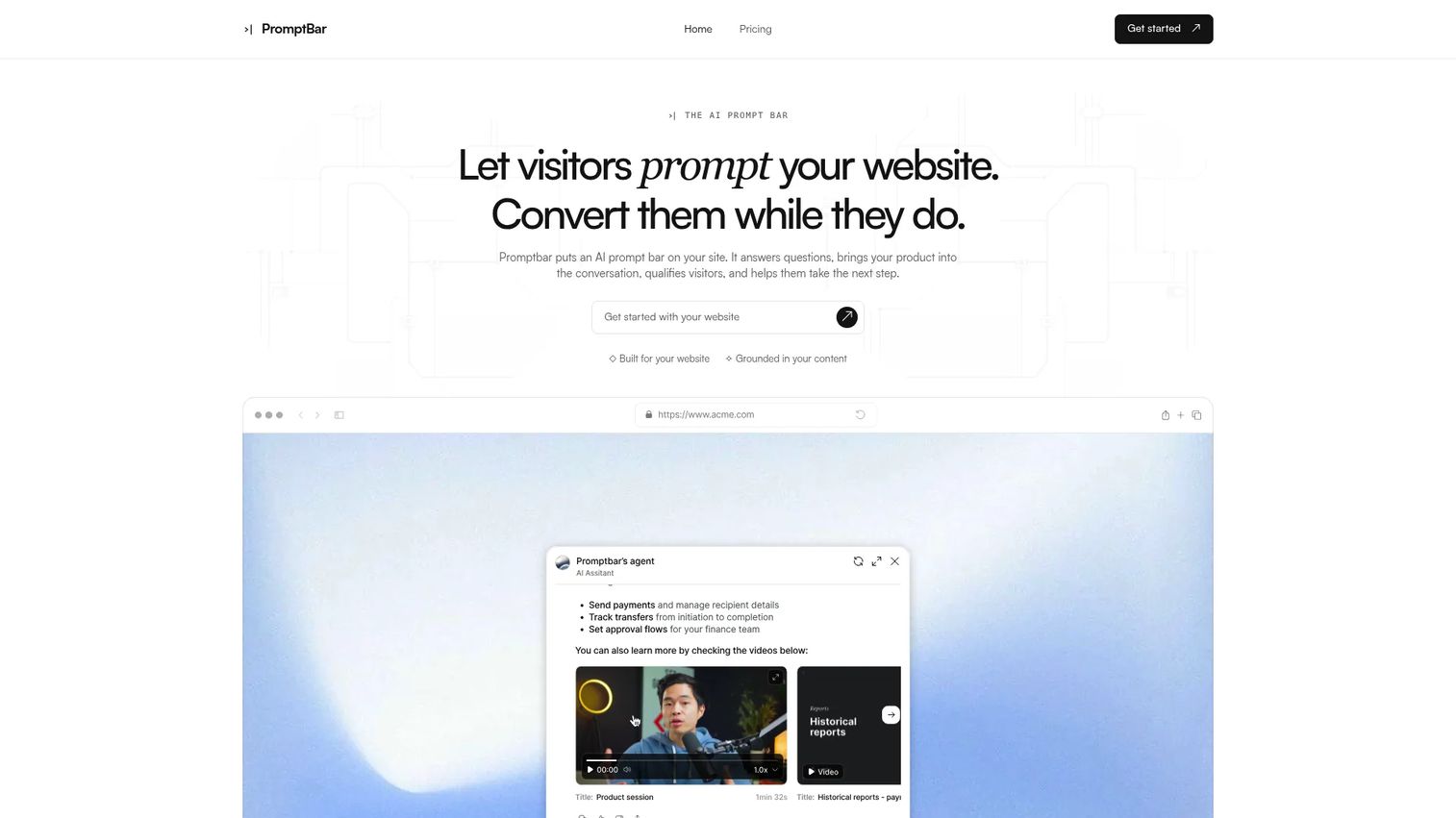 Promptbar homepage screenshot