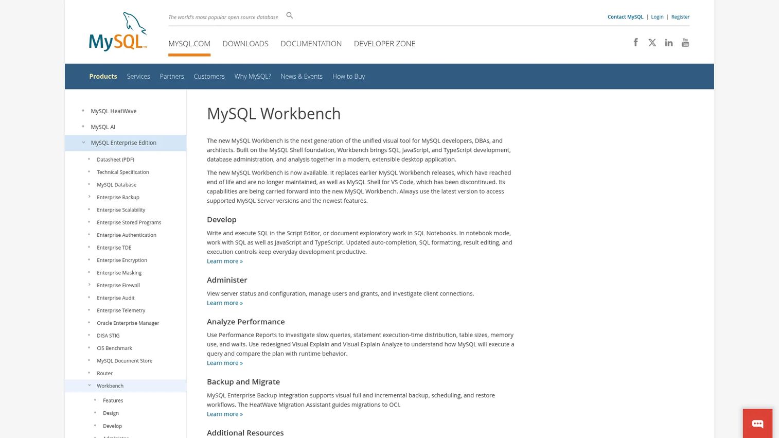 MySQL Workbench ER model and SQL development tools