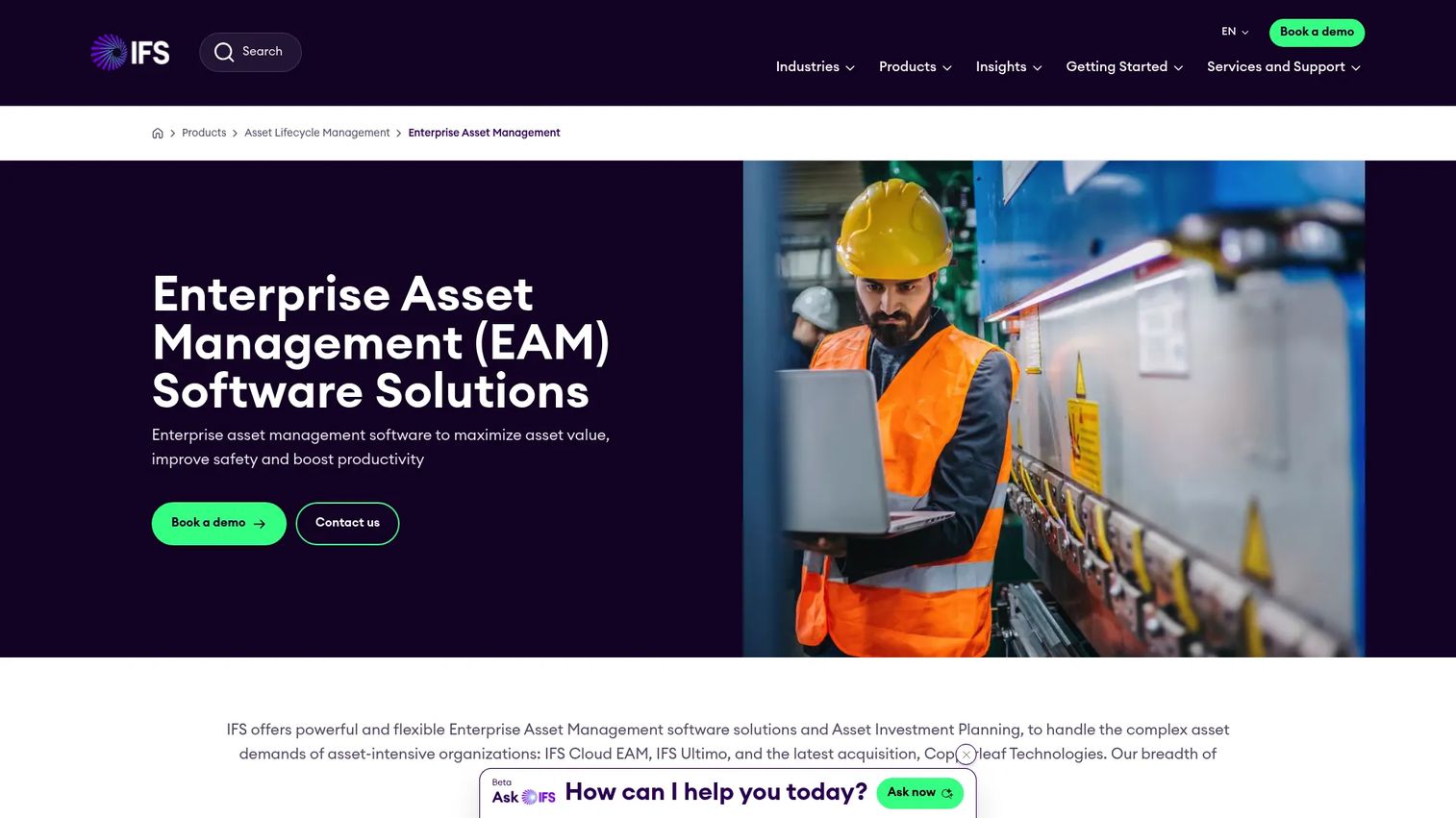 IFS Cloud interface for enterprise asset management and field service planning.