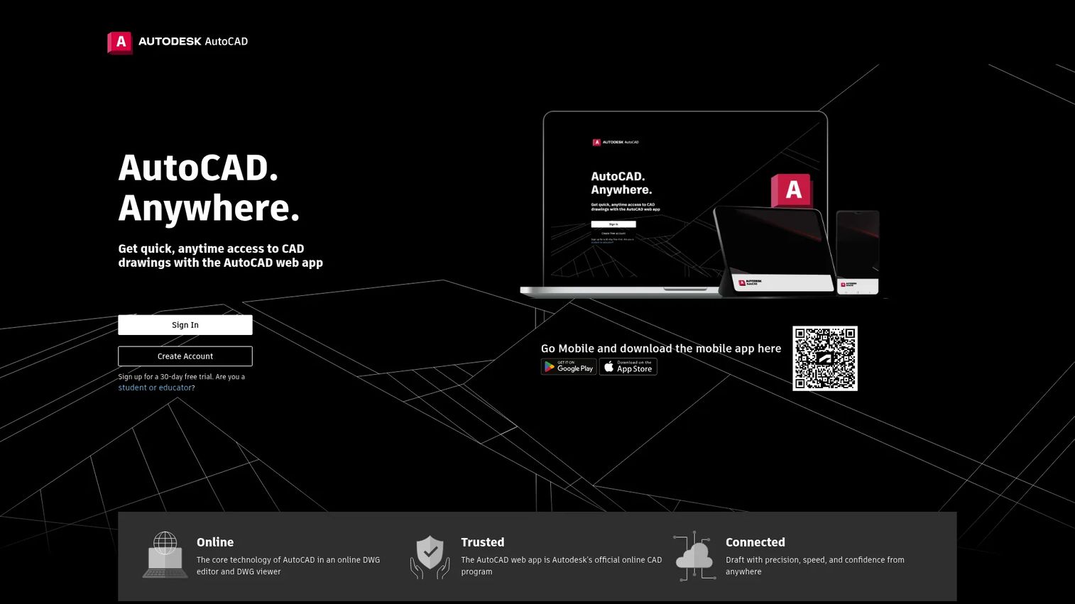 AutoCAD Web interface for viewing and editing a DWG file online