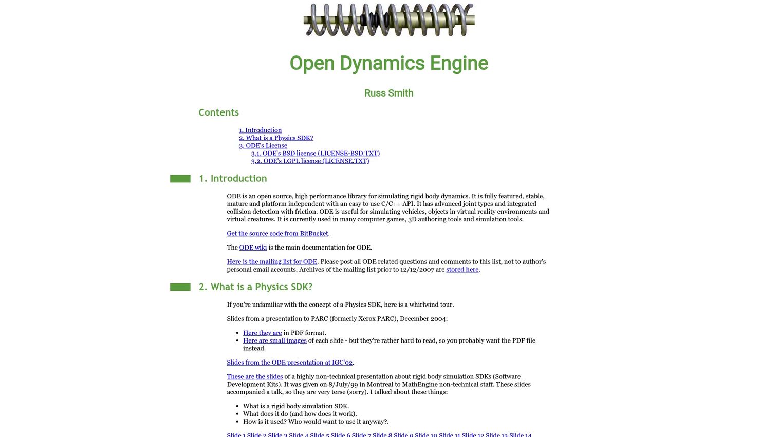Open Dynamics Engine homepage screenshot