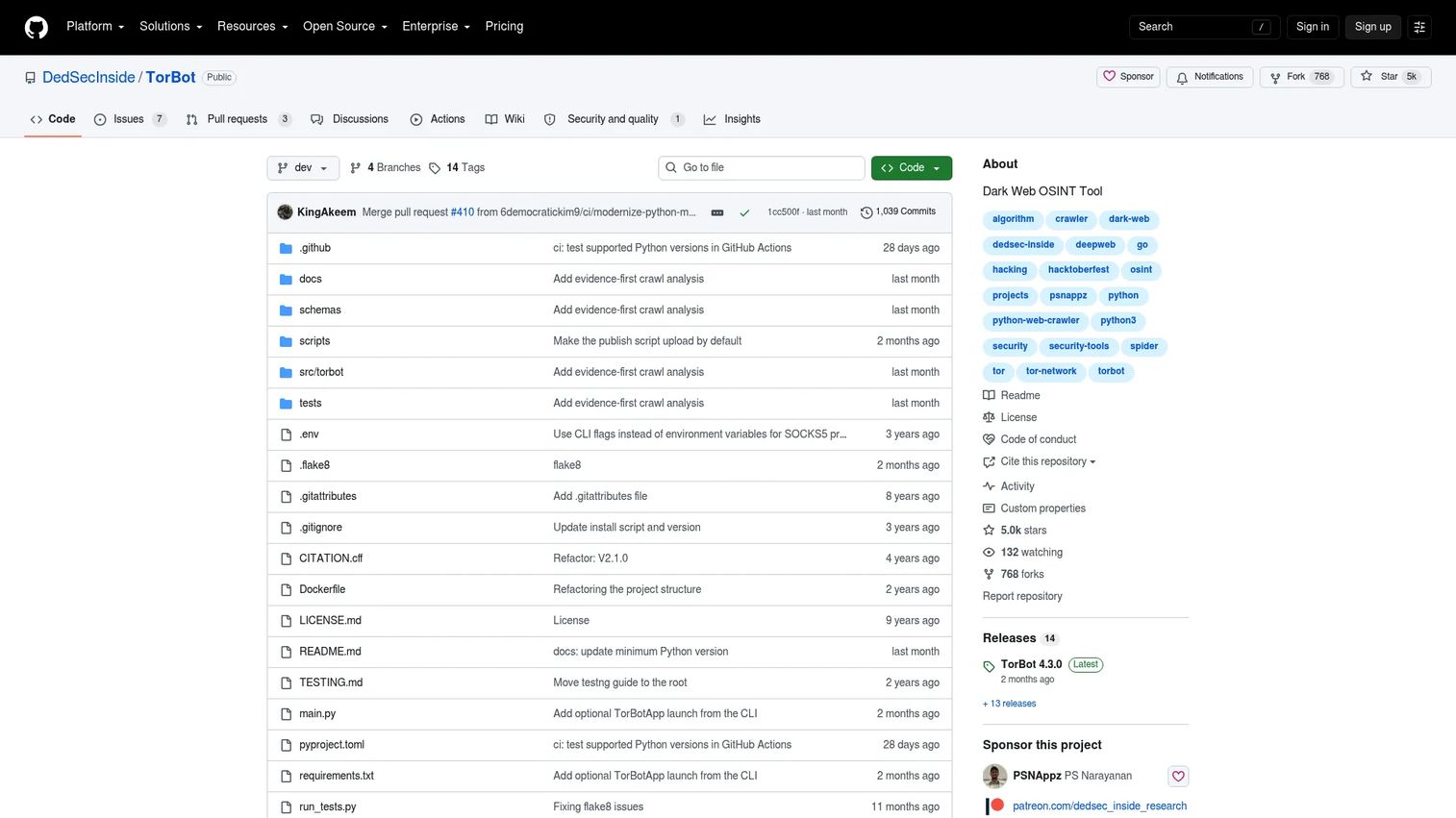 TorBot dark web crawler output