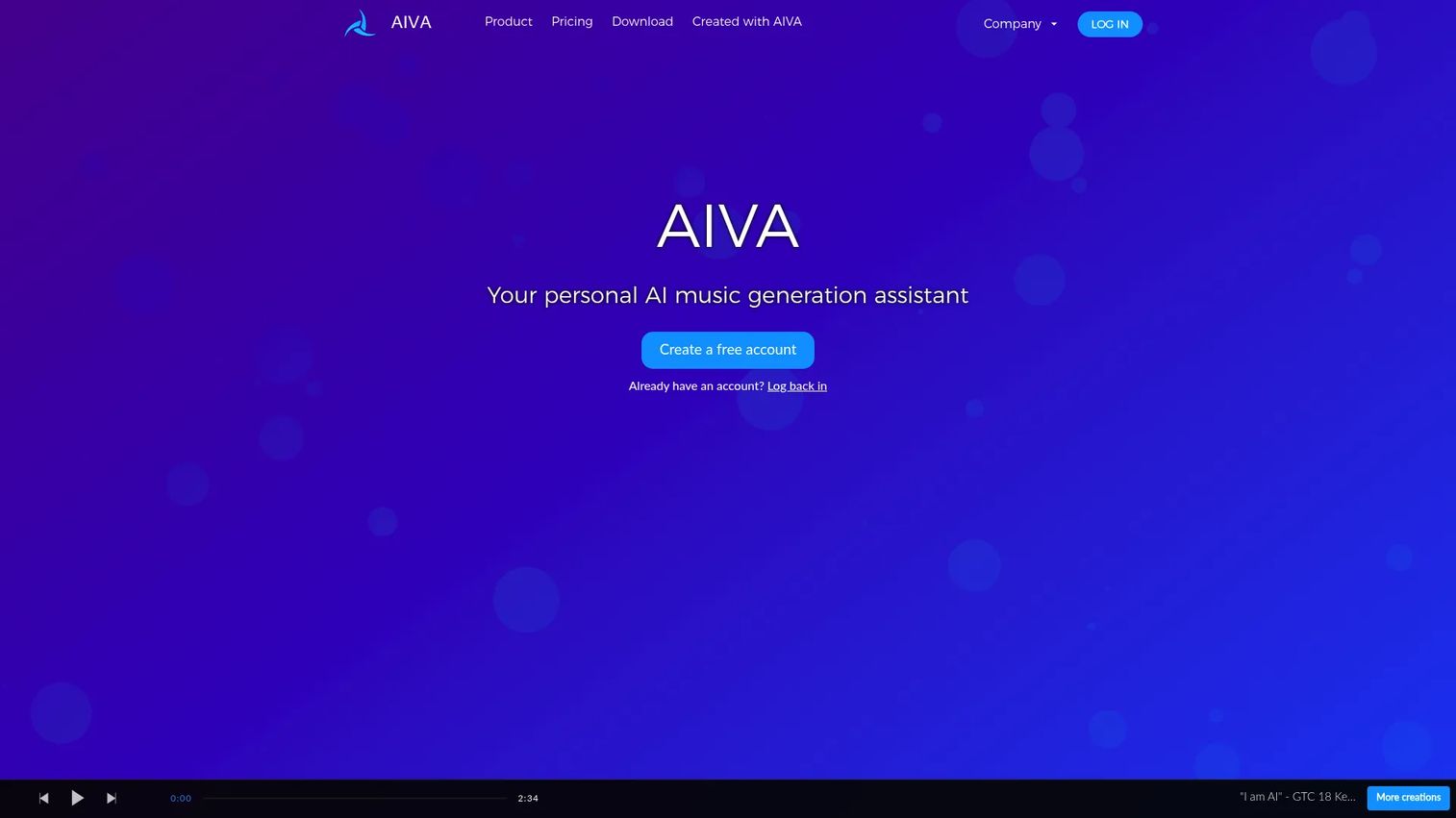 AIVA homepage screenshot