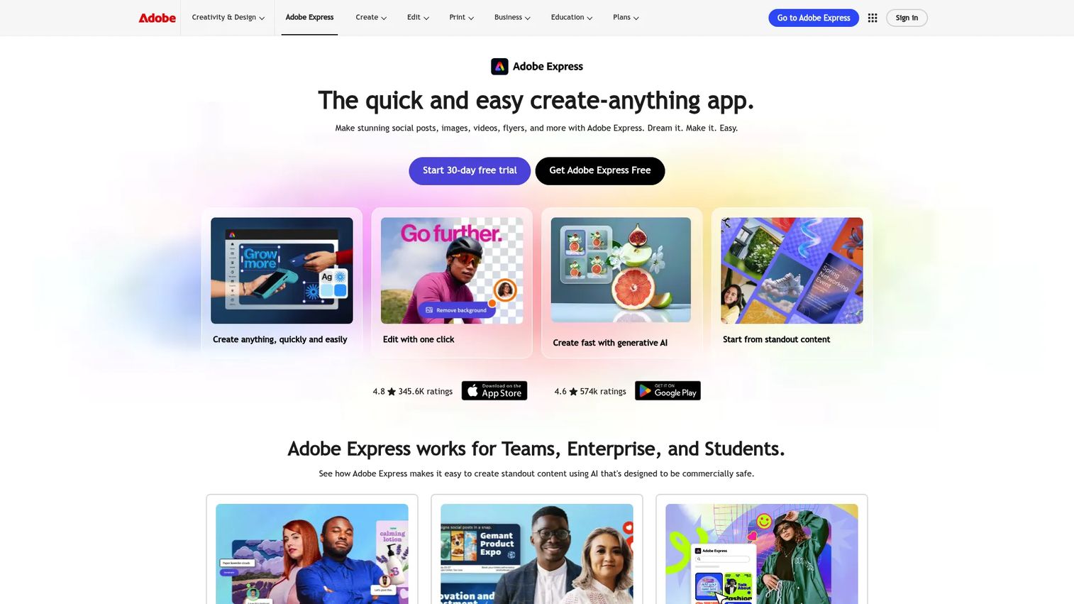 Adobe Express advertisement maker interface