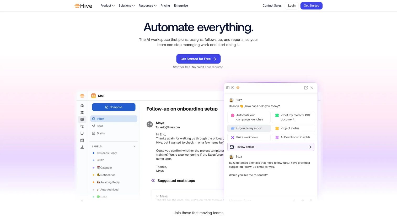 Hive Gantt chart and AI assistant view
