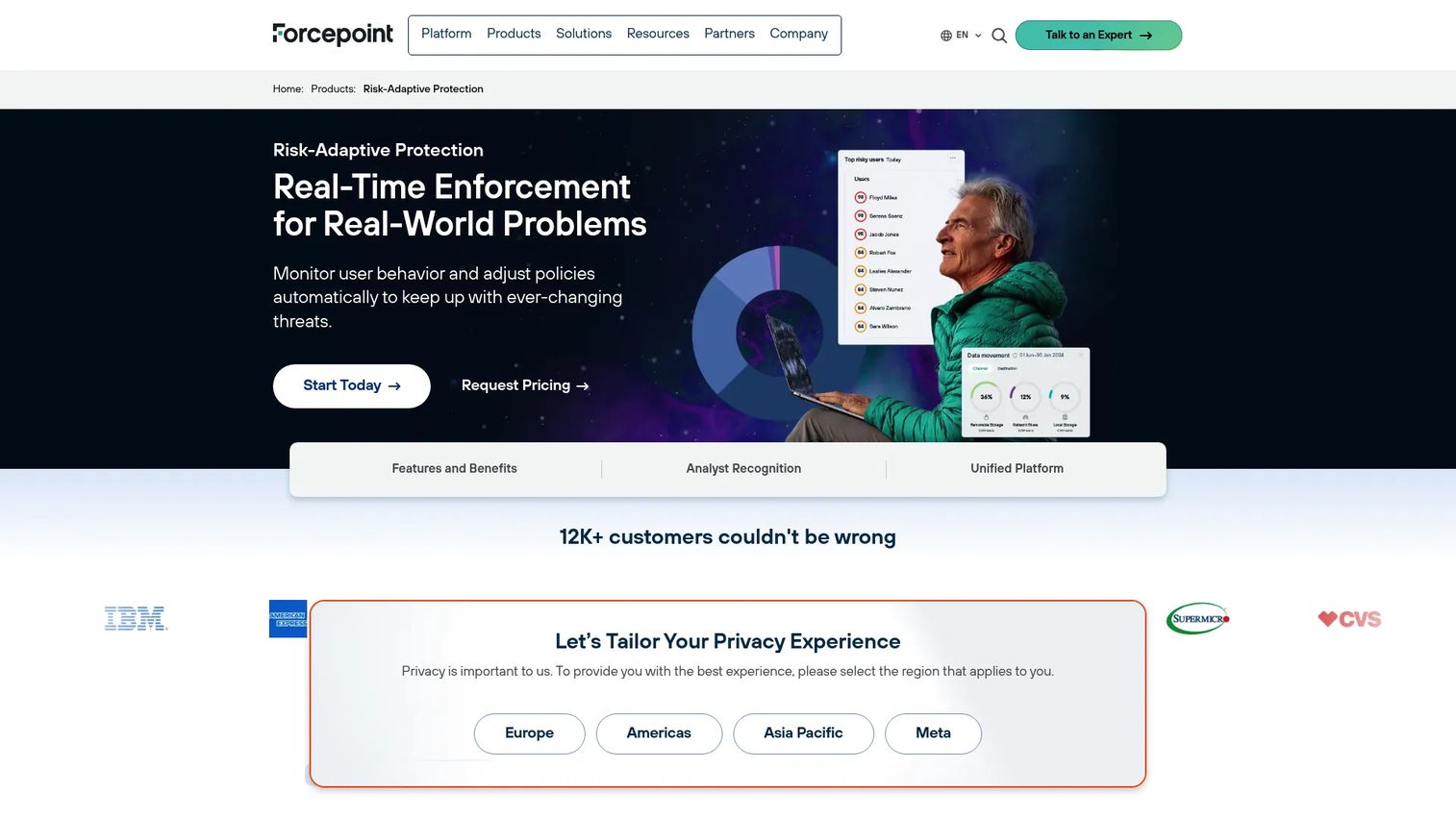 Forcepoint Insider Threat risk-adaptive security dashboard