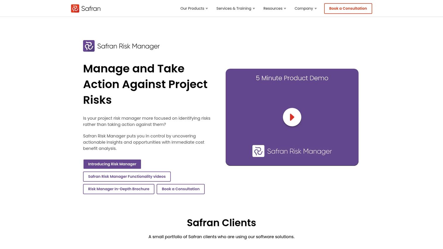 Safran Risk analysis dashboard for project schedule and cost forecasting