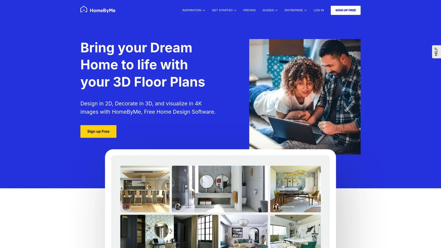 HomeByMe 3D room planner showing furnished interior layout