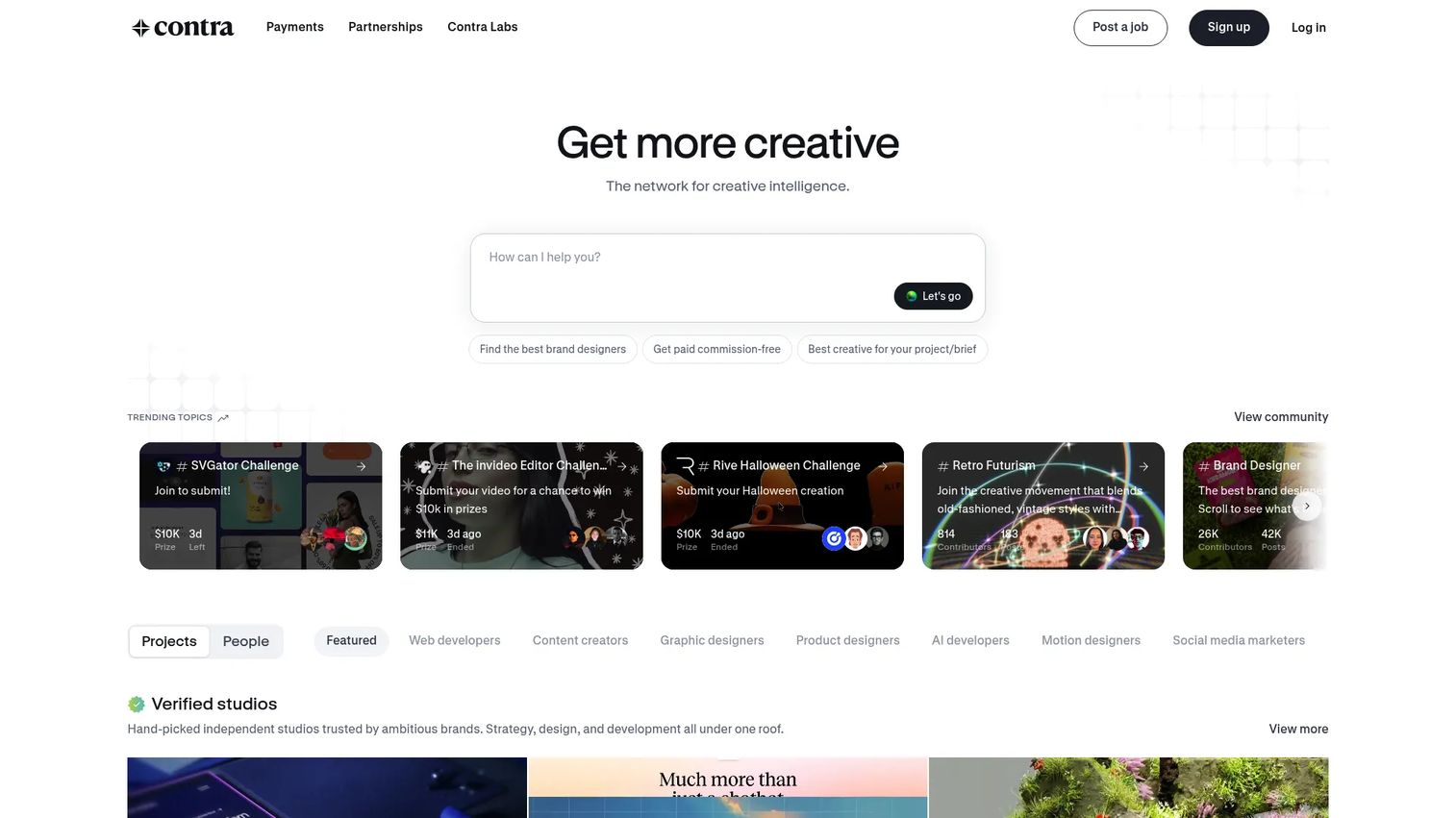 Contra homepage screenshot