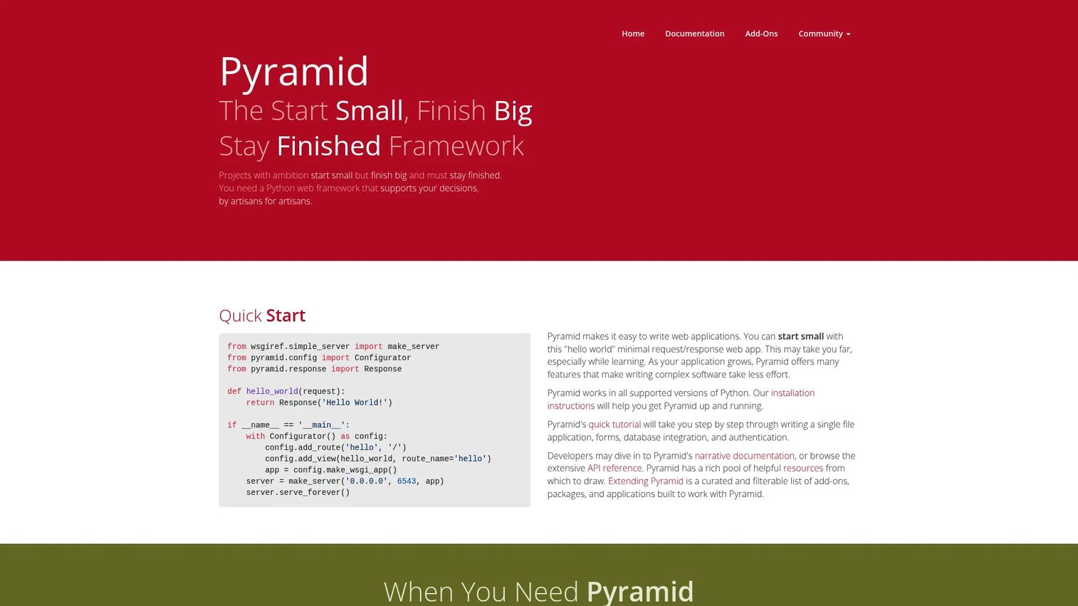 Pyramid web framework configuration and route example.