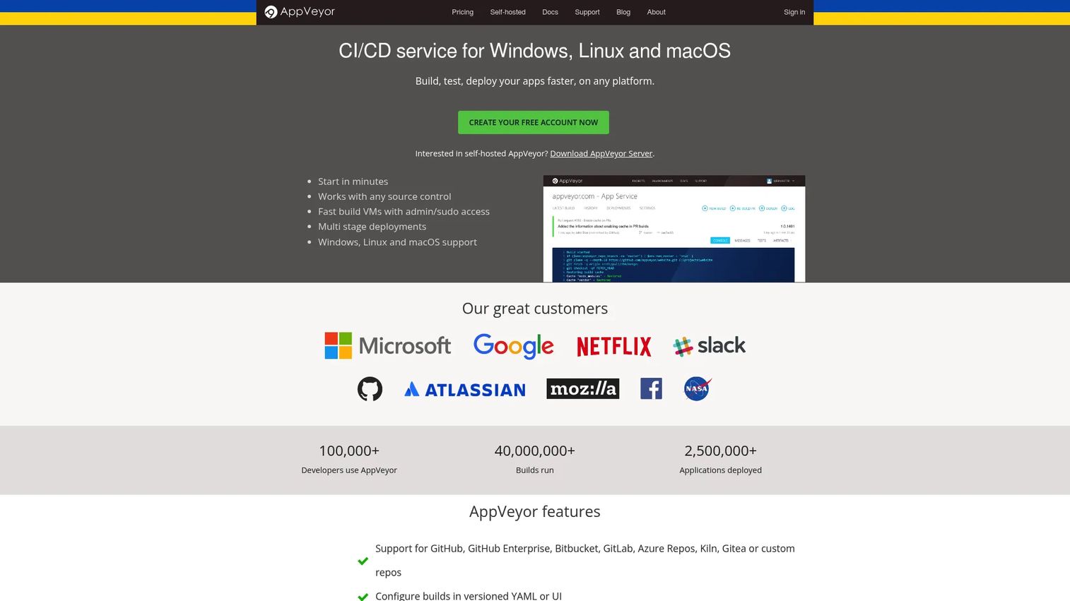AppVeyor build dashboard