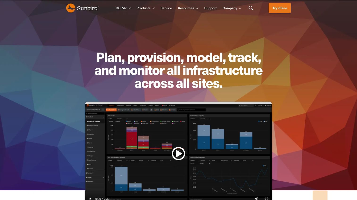 Sunbird dcTrack DCIM software for rack capacity and asset management