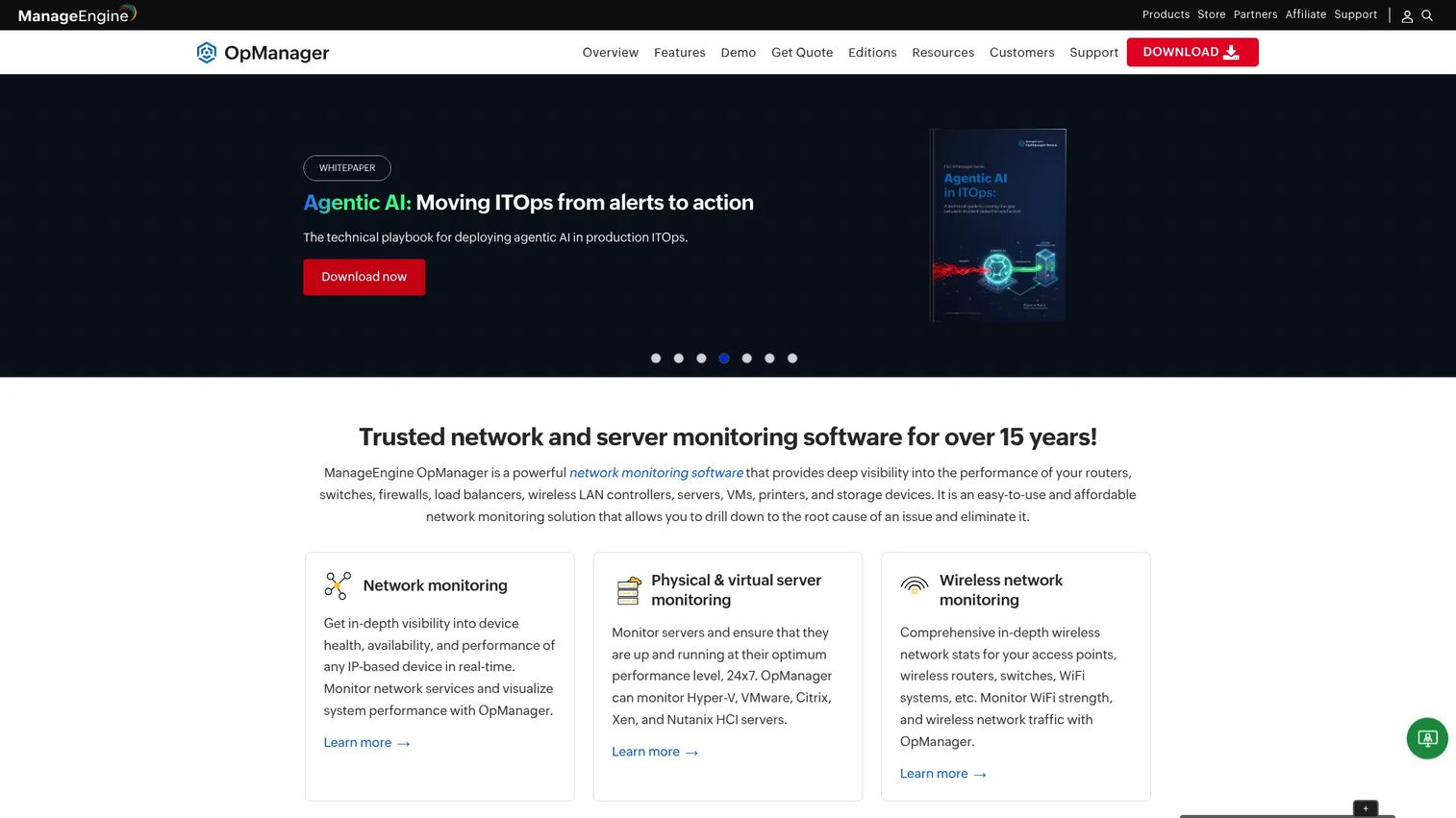 ManageEngine OpManager homepage screenshot