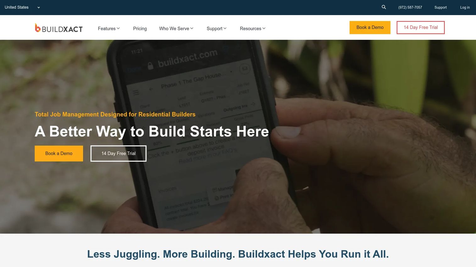 Buildxact construction estimate and project schedule dashboard