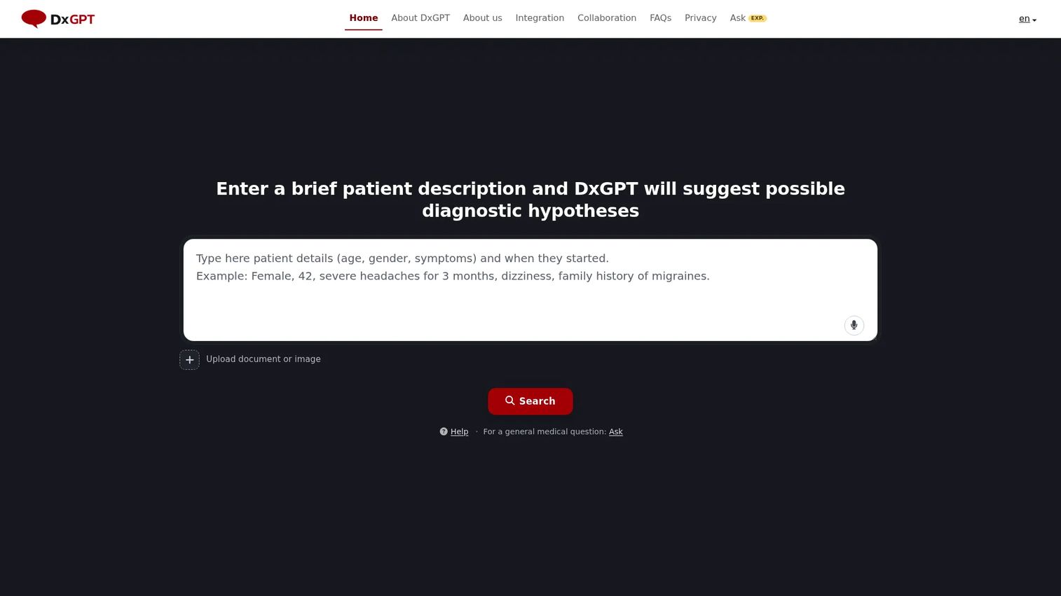 DxGPT homepage screenshot