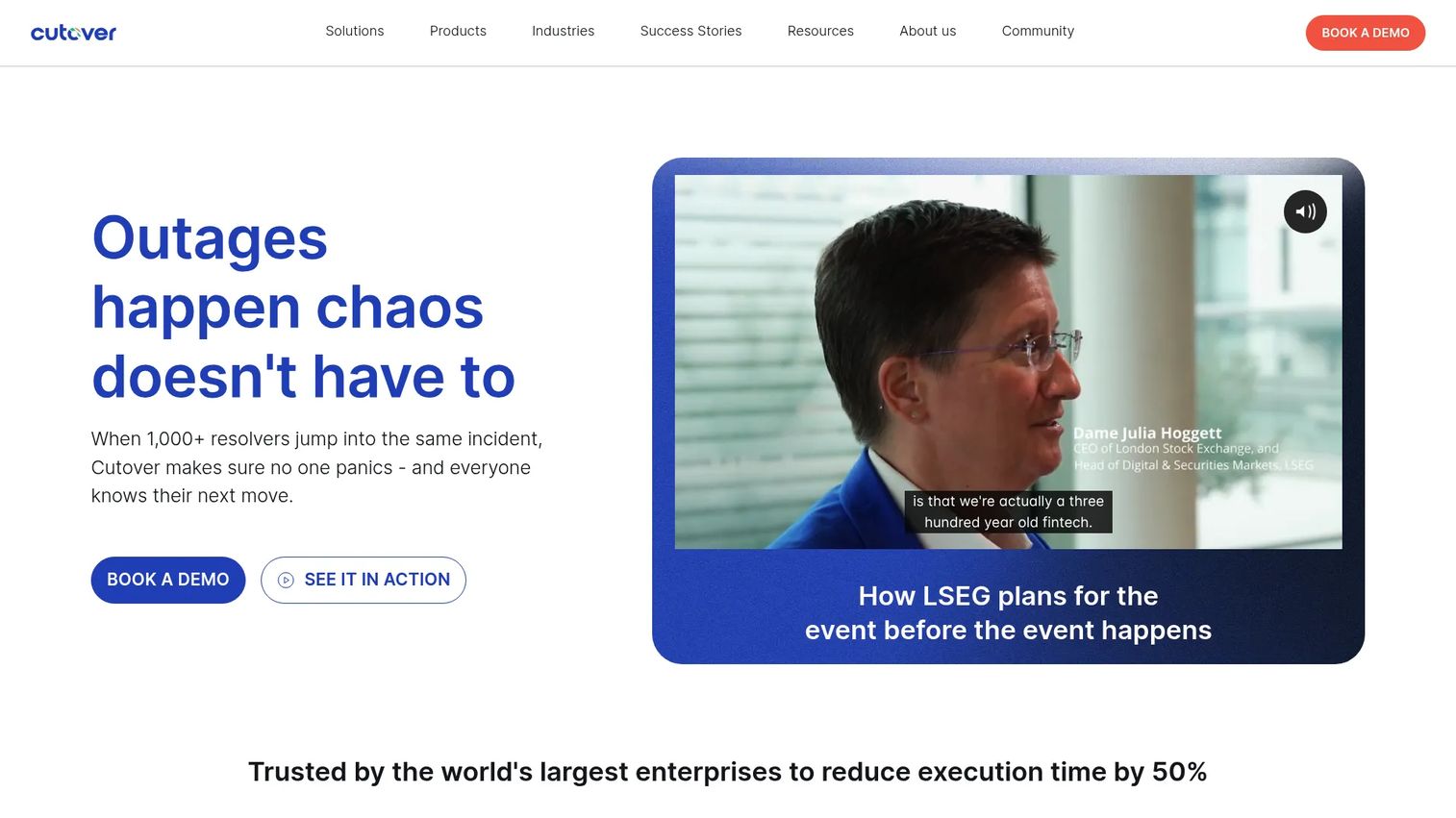 Cutover platform showing runbook orchestration and event coordination dashboard
