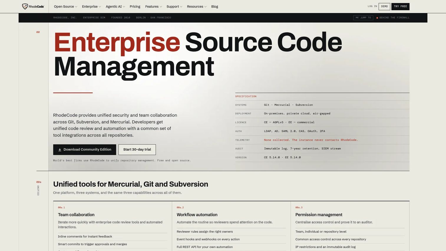 RhodeCode homepage screenshot