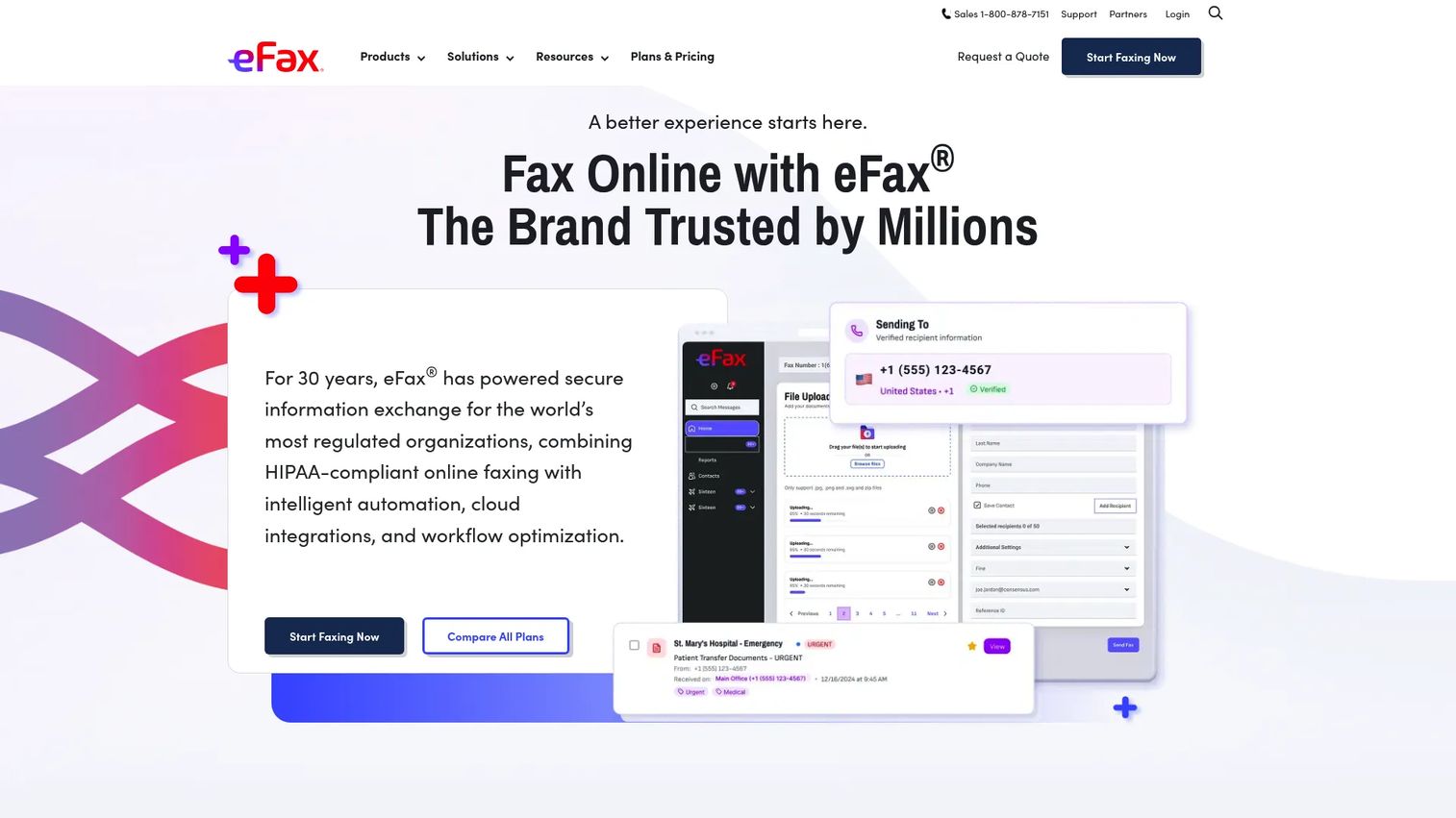 eFax online fax service dashboard