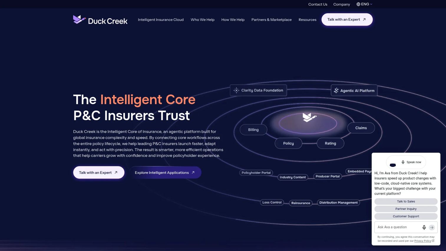 Duck Creek Billing platform showing carrier billing and payment operations