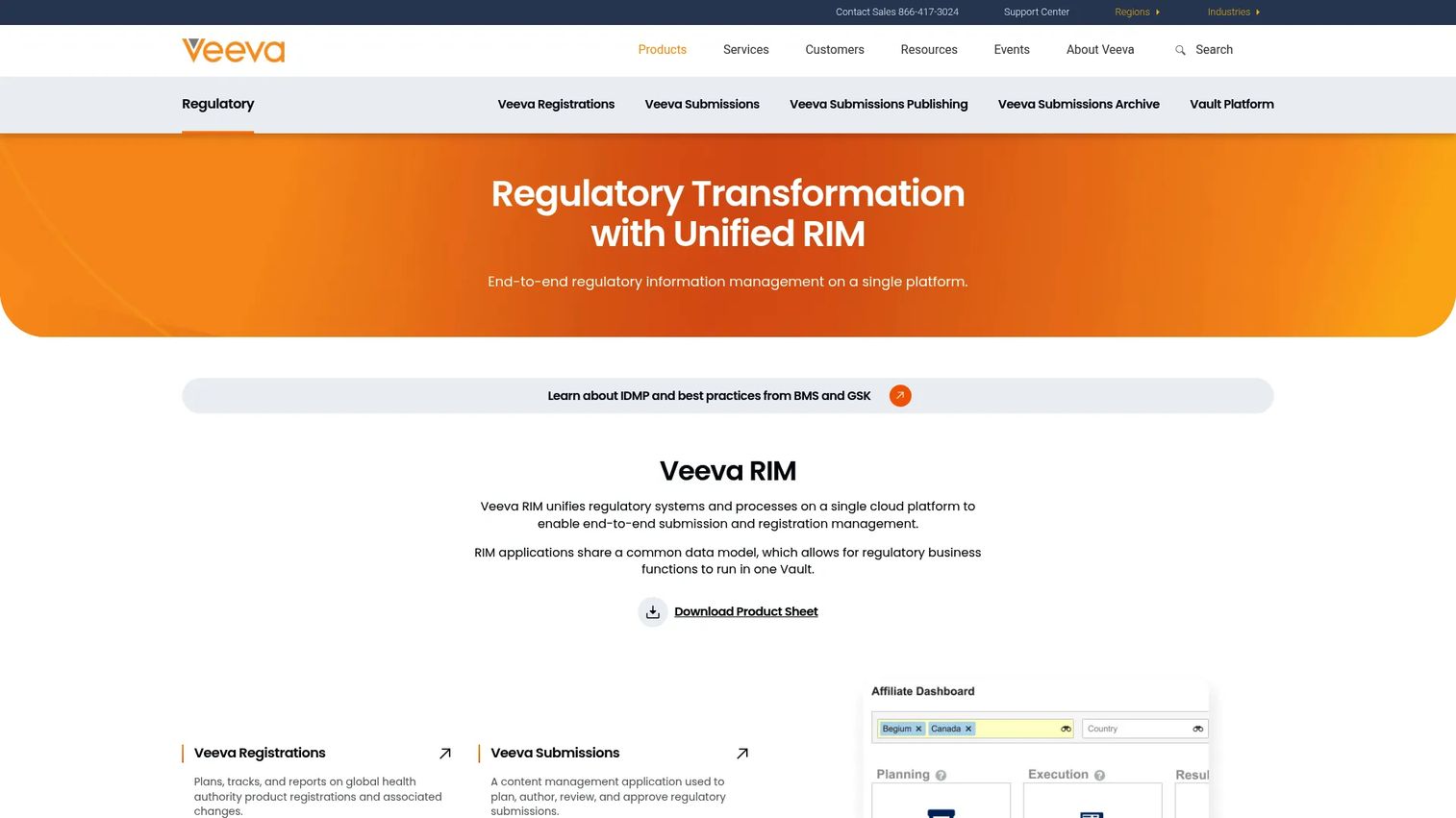 Veeva Vault RIM dashboard for global registrations and regulatory submissions
