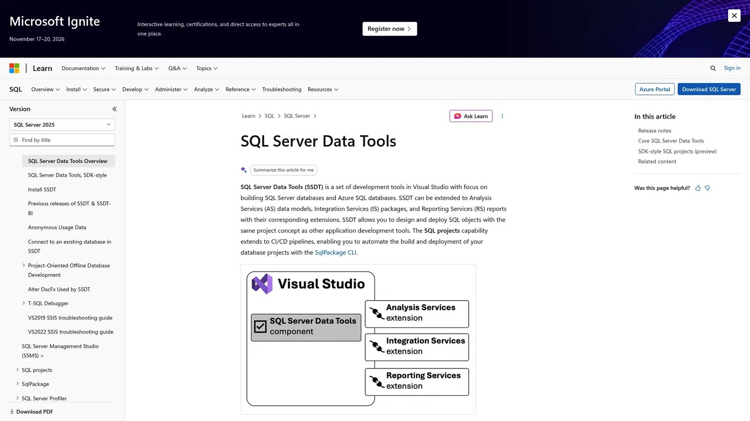 Microsoft SQL Database Projects workflow for SQL Server schema builds and DACPAC deployment