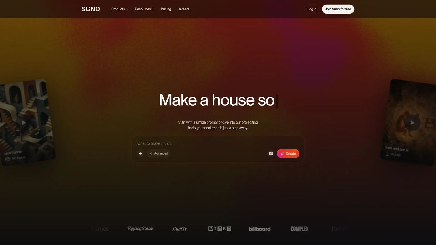 Suno homepage screenshot