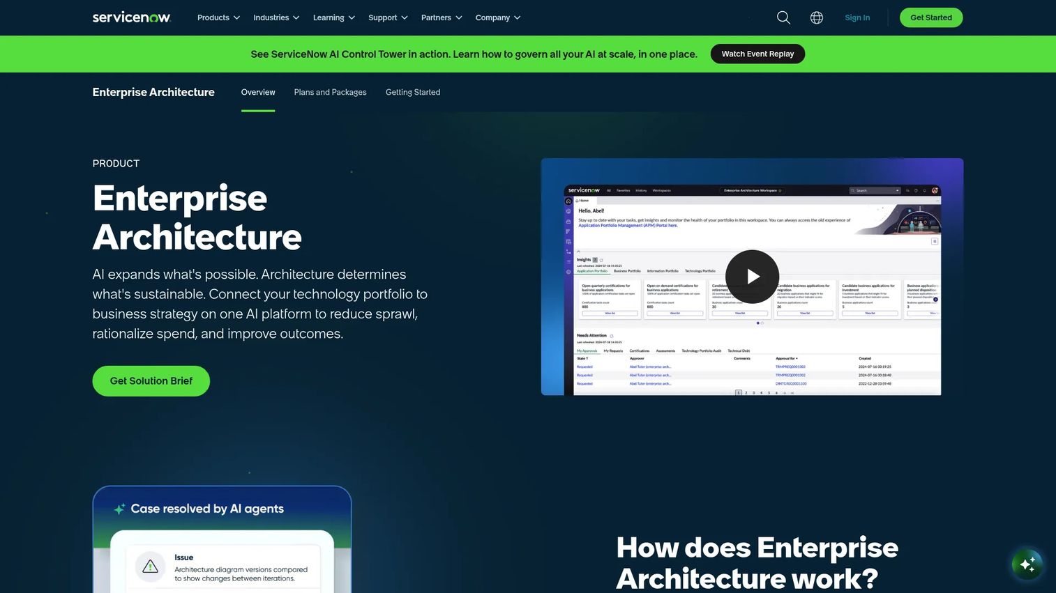 ServiceNow Enterprise Architecture workspace with application portfolio data