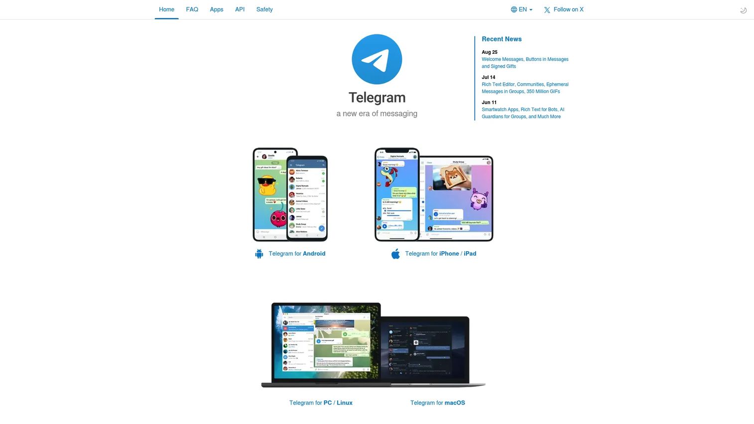 Telegram homepage screenshot