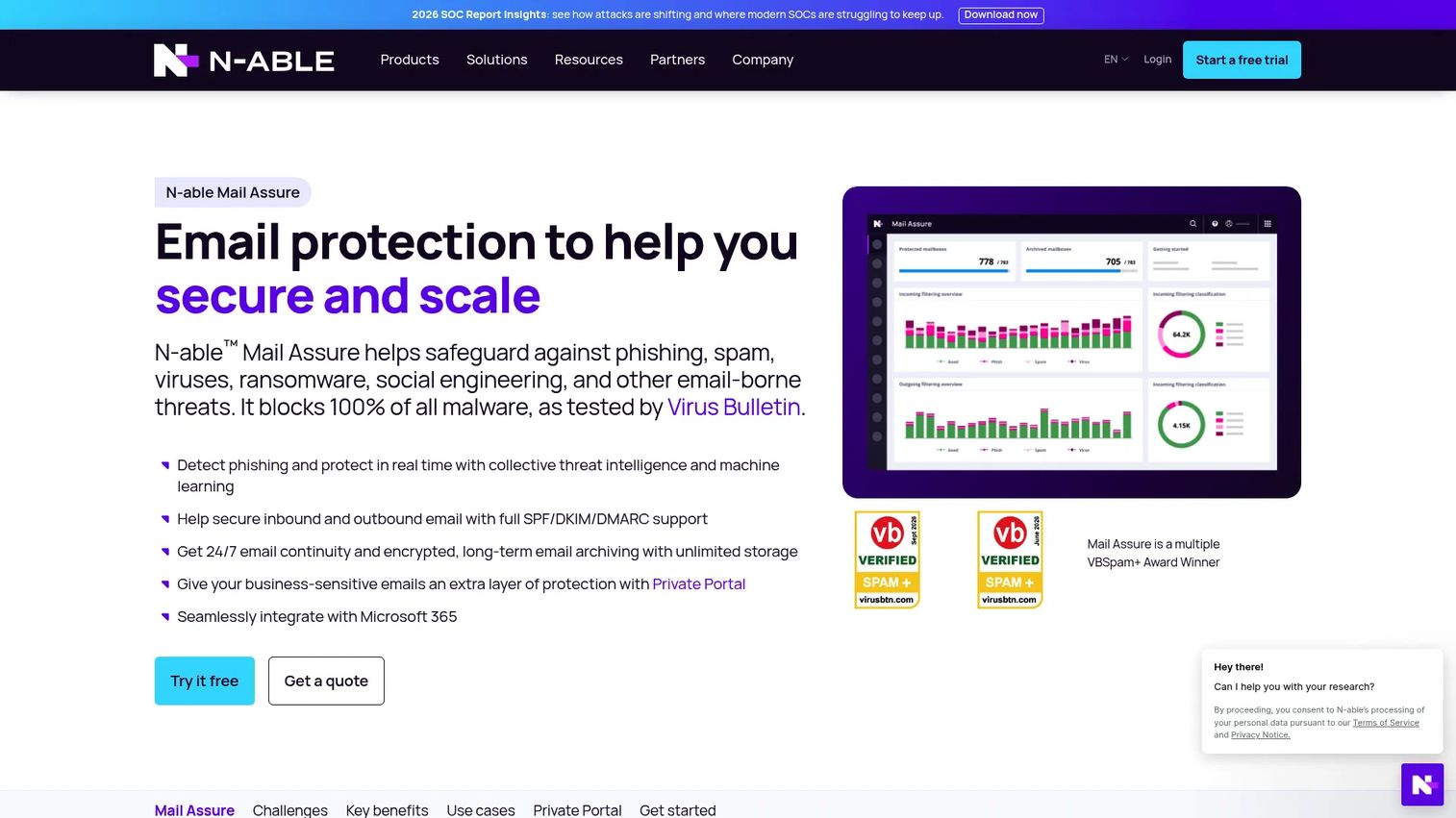 N-able Mail Assure homepage screenshot