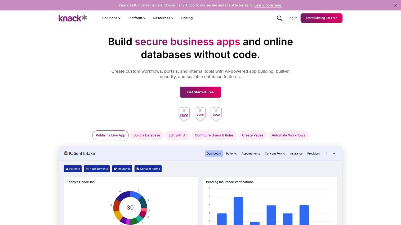 Knack rapid application development software interface