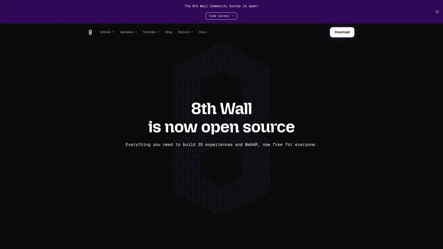 8th Wall WebAR project tools showing open-source browser-based AR