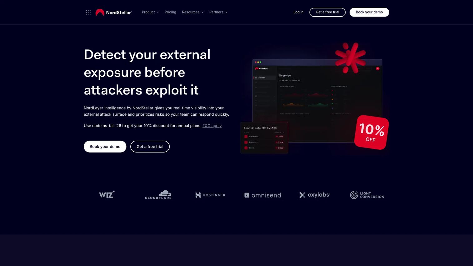 NordStellar dark web exposure monitoring interface