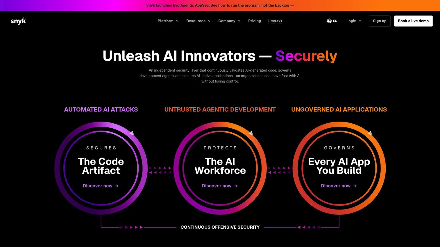 Snyk vulnerability management dashboard for code, dependencies, containers, and IaC