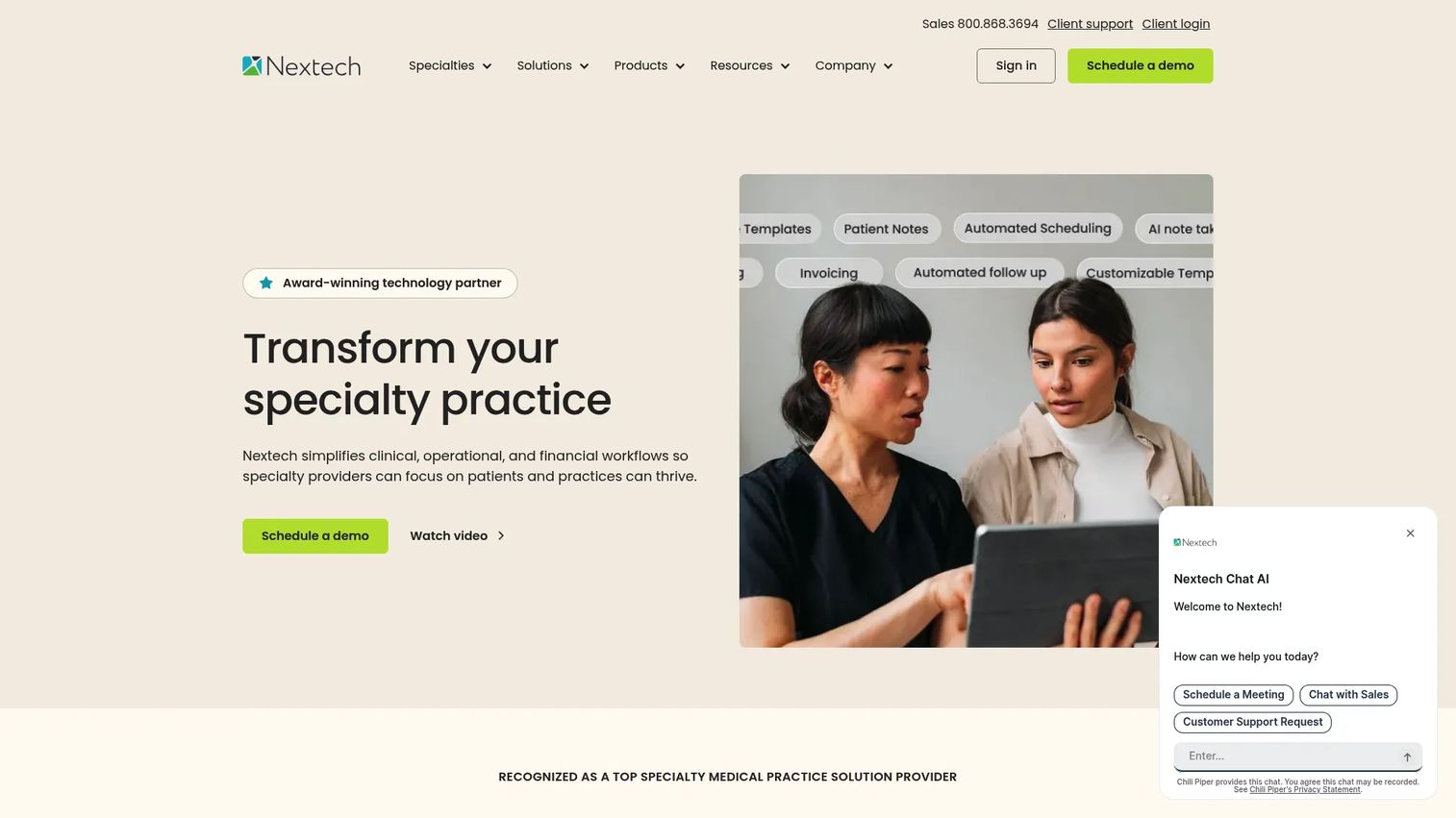 Nextech specialty EHR software interface for ambulatory practice workflows