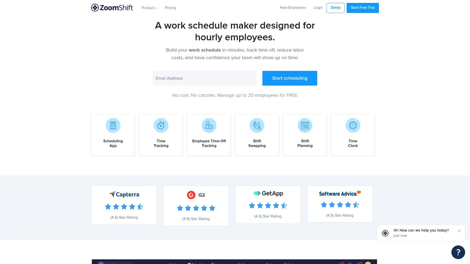 ZoomShift restaurant scheduling software homepage
