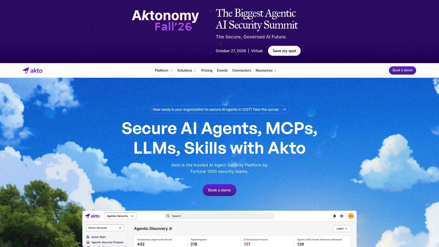 Akto API Security Platform dashboard for API inventory and testing