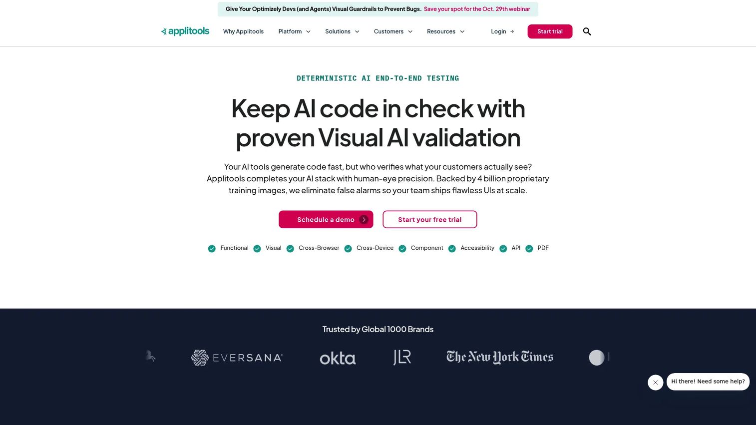 Applitools visual AI testing dashboard