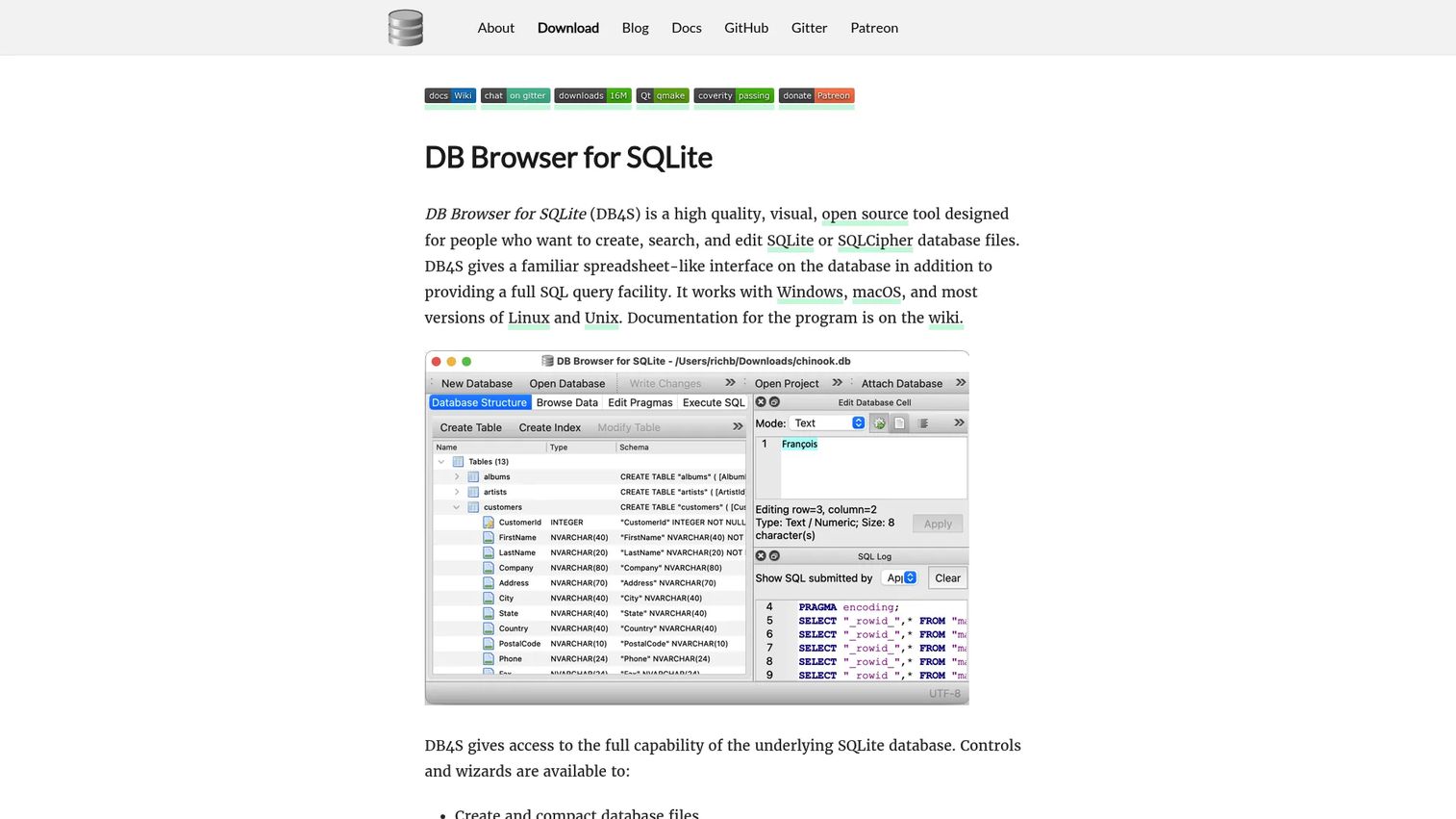DB Browser for SQLite spreadsheet style data editor