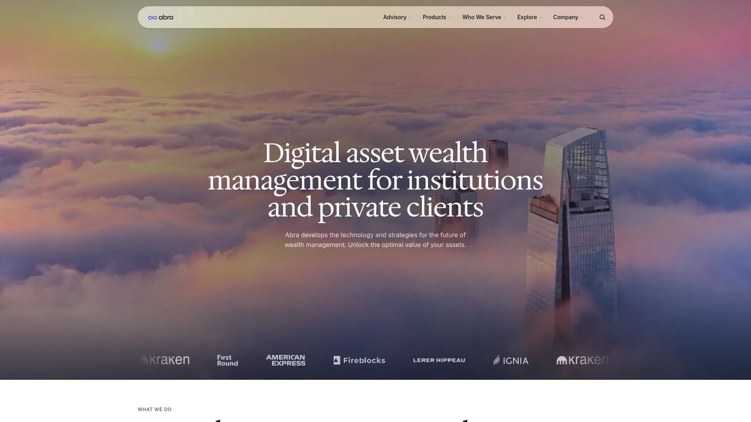 Abra digital asset wealth management platform homepage
