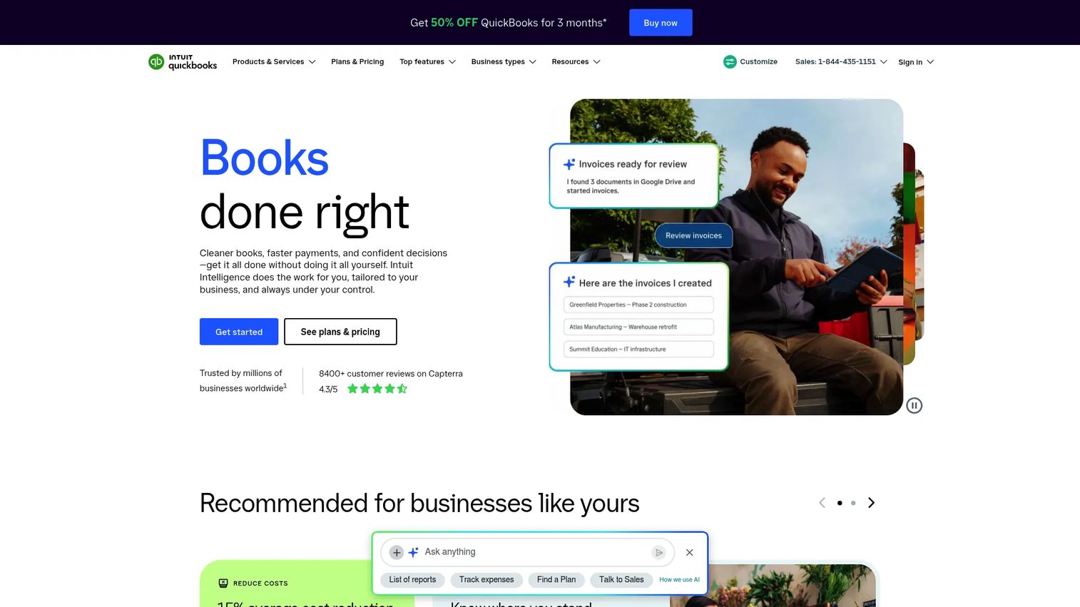 QuickBooks restaurant scheduling software homepage