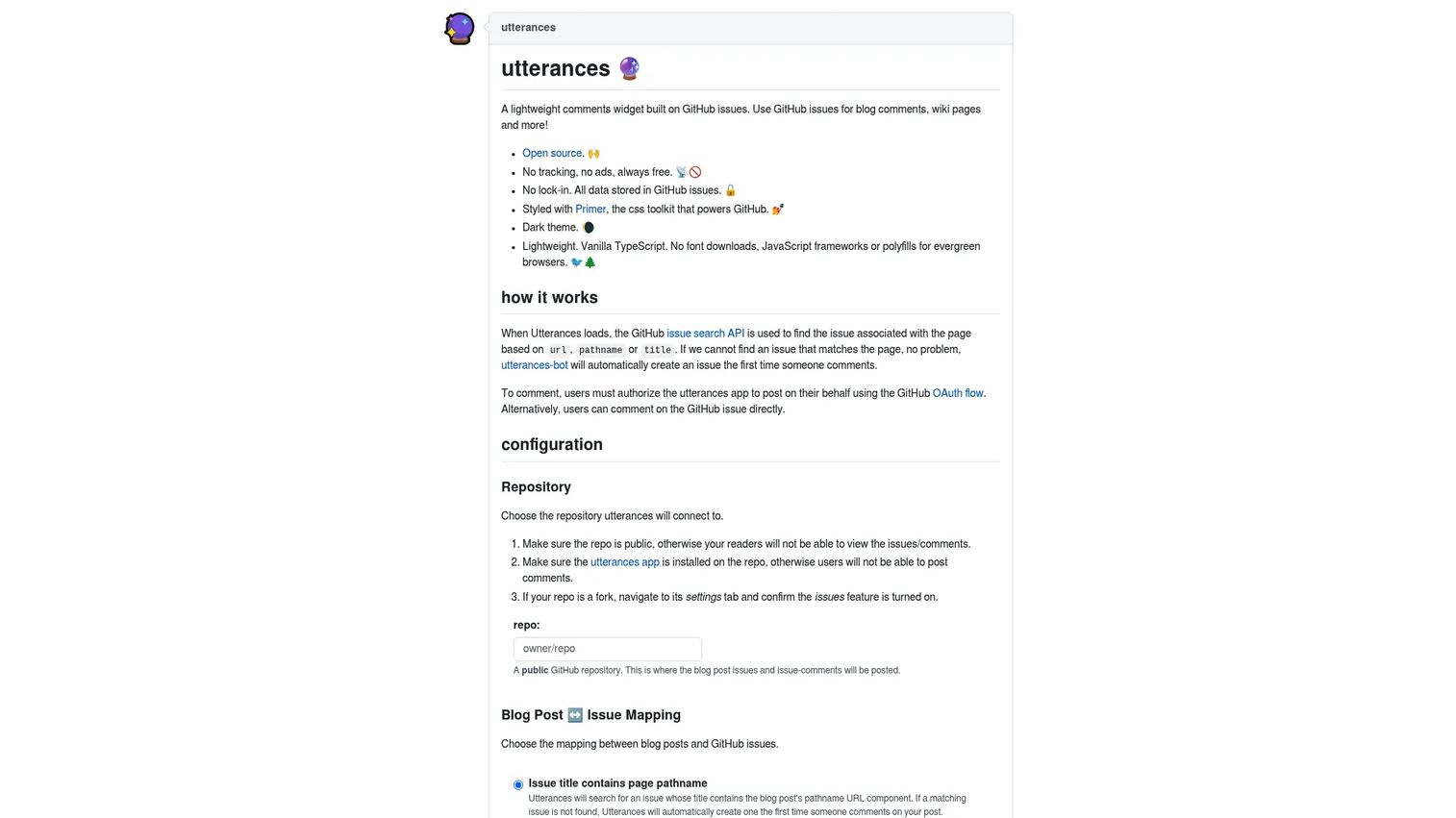 utterances homepage screenshot